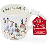 Royal Worcester 14 Oz Duck The Halls Christmas Mug with Duck Design - Fine Bone China Winter Holiday Coffee Mug, Microwave & Dishwasher Safe, Wrendale Designs Festive Holiday Tableware