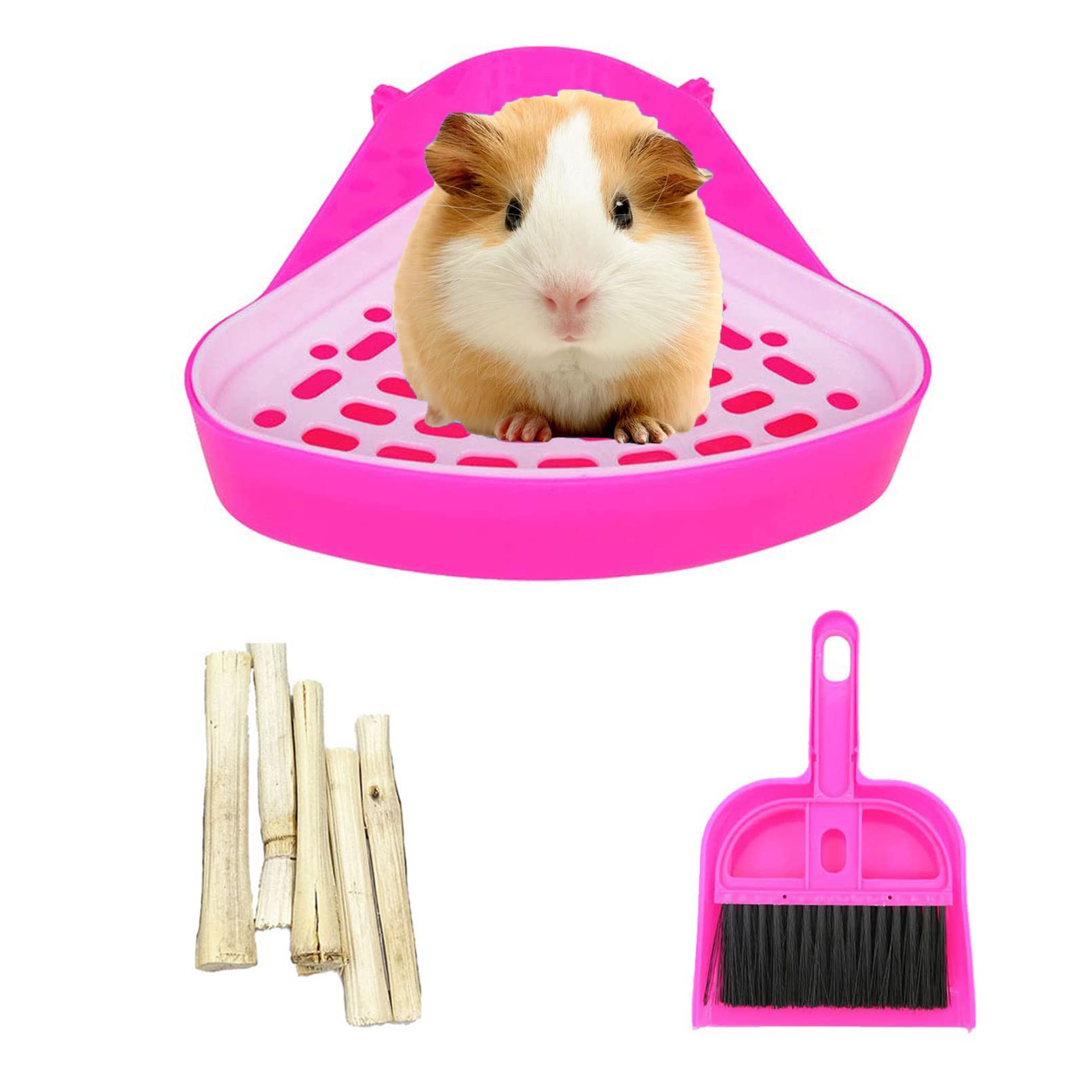 Triangle Potty Trainer Corner Bunny Toilet Guinea Pig Litter Bedding Plastic Box Pet Pan for Rabbit Chinchilla Hamster Ferret Small Animal(Pink)