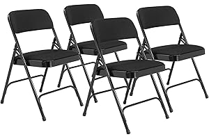 National Public Seating 2200 Series Deluxe Fabric Upholstered 2" Cushion Double Hinge Indoor Outdoor Dining/Office Folding Chair, Black, 4 Pack