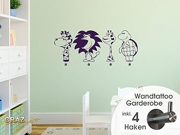 Wandtattoo Garderobe Mit Haken 4 Stuck Kinderzimmer Zoo Zebra Lowe Giraffe Tiere Amazon De Kuche Haushalt