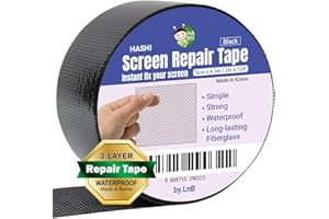 HA SHI Screen Repair Kit for Windows or Doors (2" x 15FT, Black) 3-Layer Strong Adhesive Tape, Made in Korea, Ease-Installation Fiberglass Covering Mesh