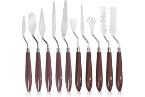 Swpeet 10Pcs 10 Different Types Stainless Steel Spatula Palette Knife Set, Acrylic Wooden Handle Painting Pallet Knife Mixing