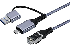 Mcbazel 2 in 1 USB A/USB C to Ethernet Cable 6.6FT, Type C to RJ45 Gigabit LAN Network Cord, Plug & Play, Compatible with Mac
