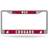 Rico Industries NCAA Washington State Cougars - WSU 12" x 6" Chrome Frame with Decal Inserts - Car/Truck/SUV Automobile Accessory