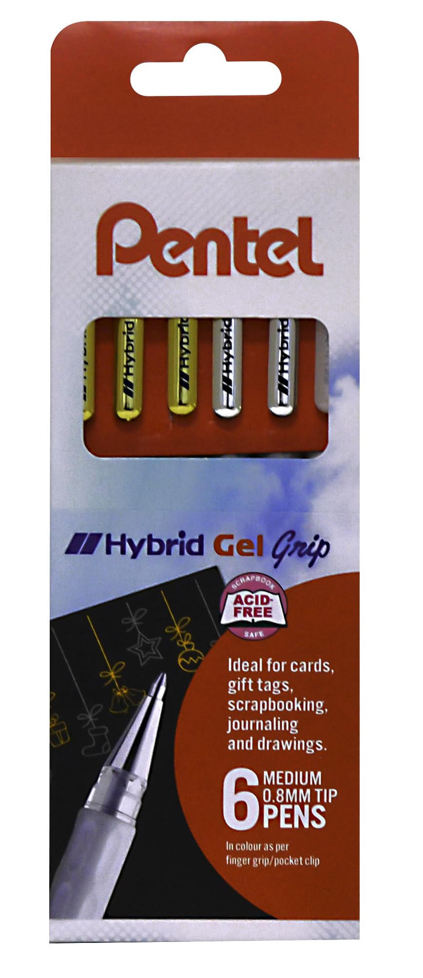 Pentel Hybrid Grip Gel Pen in Wallet of 6 Pieces - Gold, Silver, White, K118/6W12 — image 1
