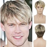Dai Cloud Men Blonde Wigs Short Layered Male Wig Synthetic Replacement Costume Halloween Natural Hair Wigs