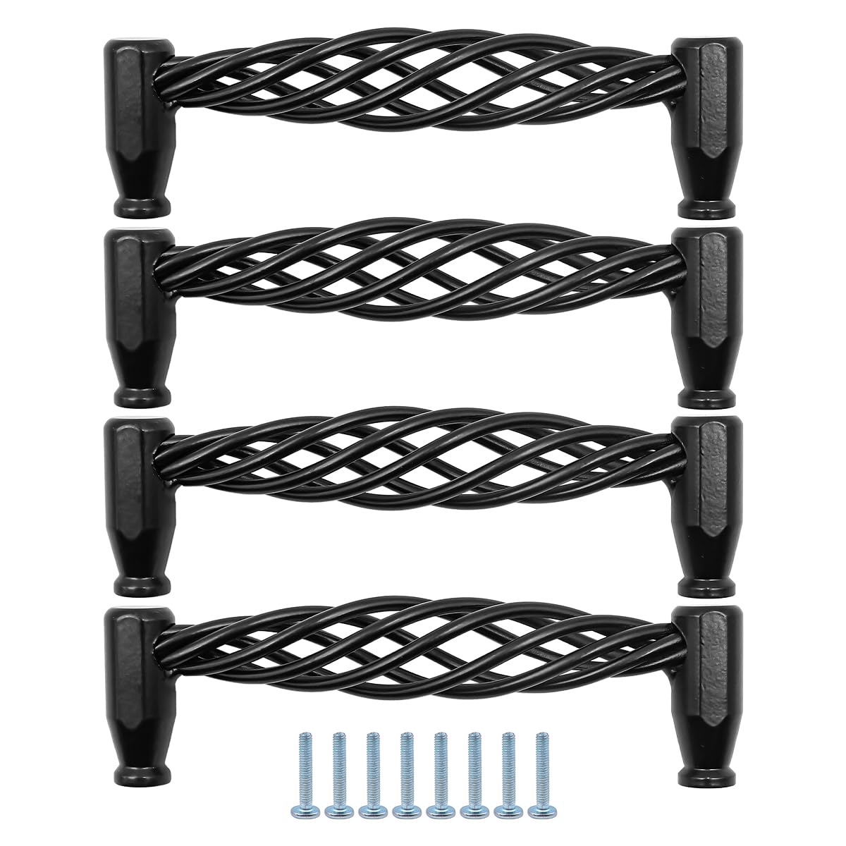 ZONADAH Set of 4 Traditional Drawer Cabinet Handle, Hole Distance 128mm, Metal Bird Cage Furniture Door Pull Handles, Antique Bow Handle, Drawer, Door, Cupboards, Bathroom, Kitchen, Black