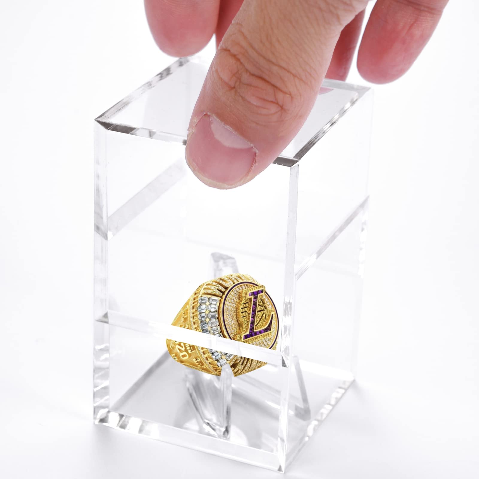 Photo 1 of Foboull Championship Ring Display Case, Acrylic Display Box and Holder for Super Bowl, Championship, and Baseball Rings, for Collectors and Enthusiasts, 1pc