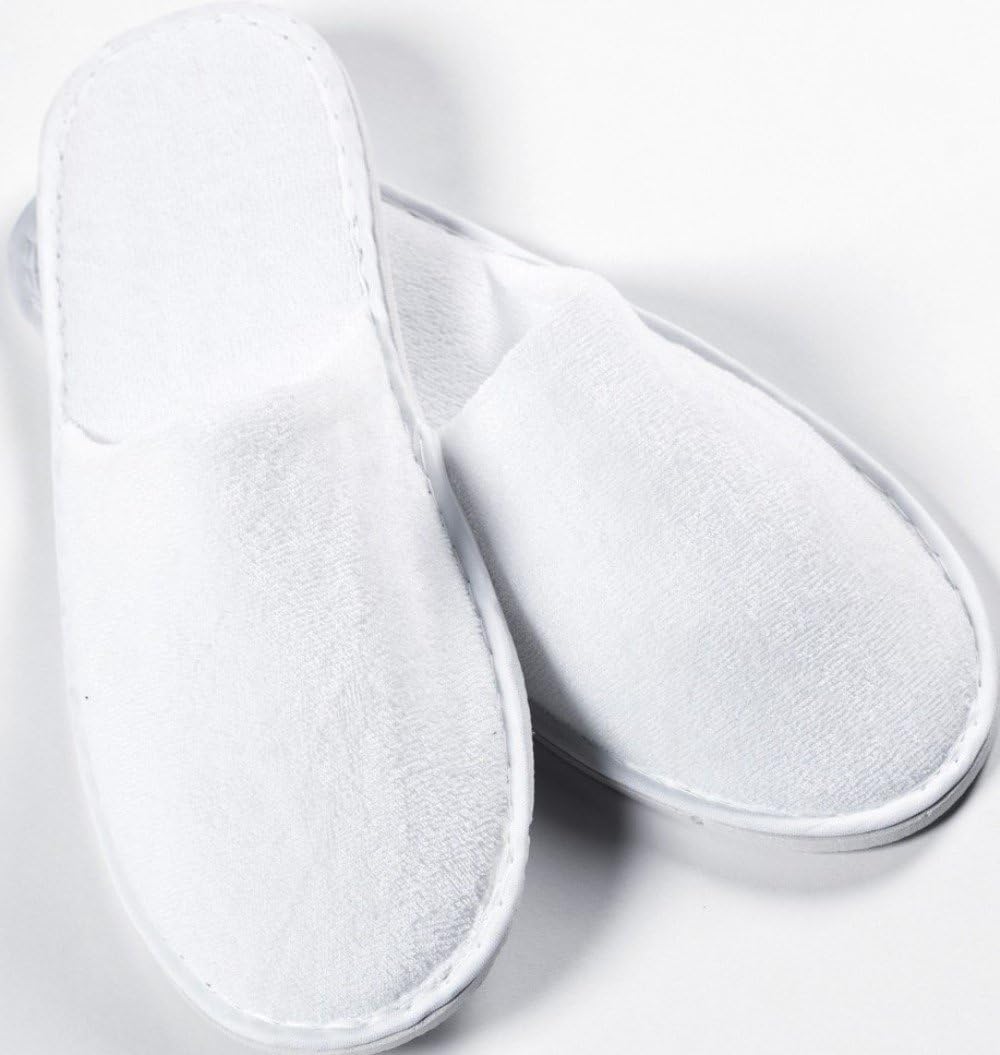 SLIPHO by AWL 2 PAIR CLOSED TOE TERRY HOTEL WHITE UNISEX SLIPPERS SIZE 29CM UK8/9
