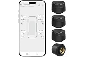 3T6B Wireless Tire Pressure Monitoring System with 4 TPMS External Sensors for Car & Pickup Truck, Real-time Tire Pressure an