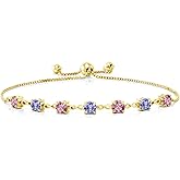 18K Yellow Gold Plated Silver Pink Lab Grown Diamond and Blue Tanzanite Infinity Tennis Bracelet For Women (2.58 Cttw, Gemstone April Birthstone, Round 4.5MM, Fully Adjustable Up to 9 Inch)