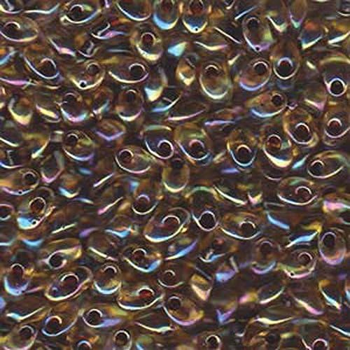 100 Grams Lt Topaz Rainbow Garnet Lined 4x7mm Long Magatama Glass Fringe Beads