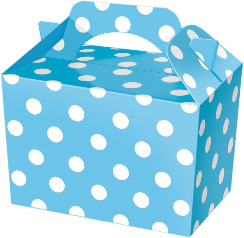 Lotus 20 x Polka Dots Spotty Design Children/Kids Party Boxes Carry Food Meal Fun Picnic Birthday Wedding Favour/Baby Shower Party Halloween Trick or Treat Box Loot Bag (Baby Blue)