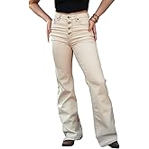 Flamingals Straight Leg Mid Waist Solid Split Hem Button Fly Pants for Women