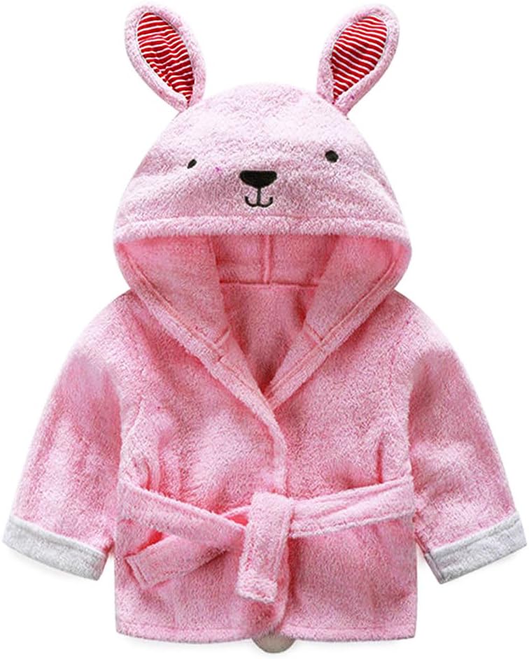 Mainaisi Baby Hooded Bathrobe Towels Cotton Cartoon Animal Wrap for Infant 0-3years (Small Rabbit)