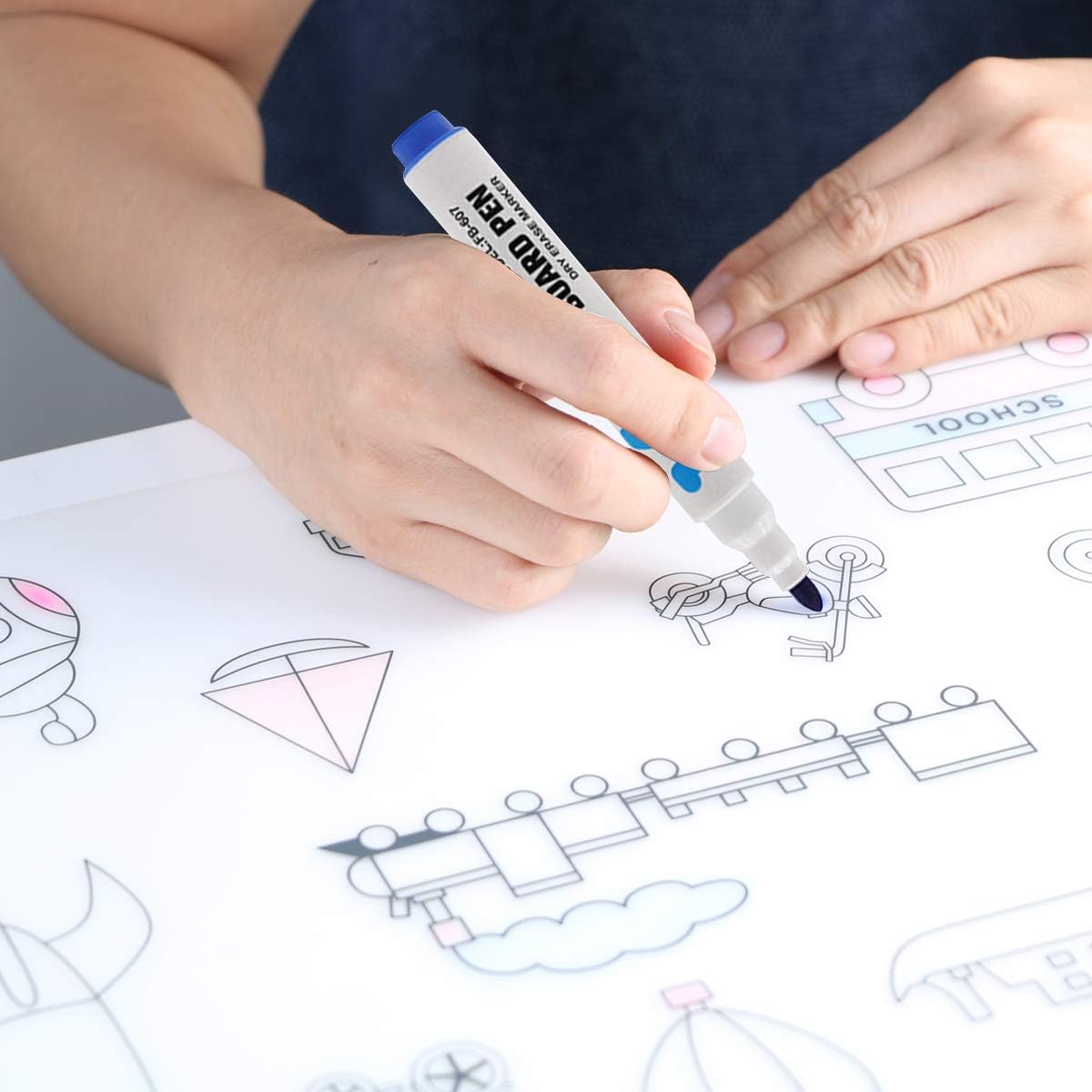 LONGFITE Coloring Kids Placemats Doodle Fun Pad FDA Approved Silicone Table Mat Drawing Painting Non Slip Washable and Reusable for Children with 3 Pieces of Markers