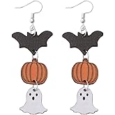 Halloween Black Bat Dangle Earrings - Boo and Cute Pumpkin Statement Spider Spooky Earrings - Fun Holiday Scary Decorations Party Jewelry for Women