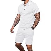 Babioboa Men's Short Sleeve Polo Shirt & Shorts set Summer Two Piece Outfits 3 Pockets zip Tracksuits Casual Daily Sport