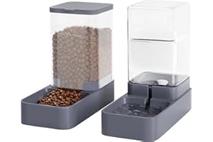 Tokenkuko Automatic Cat Feeder and Water Dispenser with Pet Food Bowl,Gravity Food Feeder and Waterer Dispenser in Set for Small Medium Dog Puppy Kitten Rabbit Bunny Large Capacity(3.3L x 2)