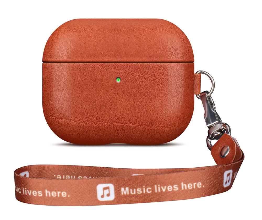 Haobobro [Custom Series] AirPods 3 Case with Lanyard and Carabiner - AirPods 3rd Generation Leather Case - AirPods 3 Protective Leather Case - AirPods 3 Leather Case Cover - Brown