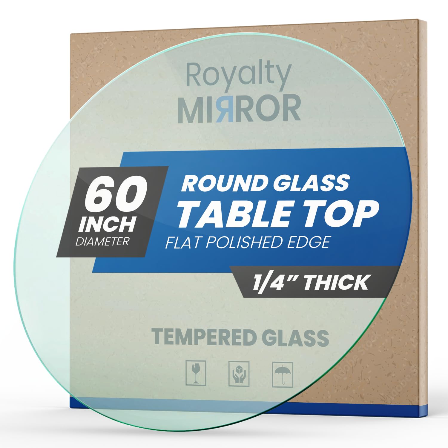 Photo 1 of Royalty 60" Inch Round Tempered Glass Table Top – Clear Table Top Glass – Useful for Replacement, Tabletop Protector, Patio, Dining, Coffee, Desks - 1/4" Thick Flat Polished Edge