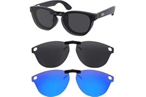 HILEEN Polarized Clip-on Sunglasses for Ray-Ban Meta Headliner RW4009 50mm for Men Women UV Protection-Black+Ice Blue