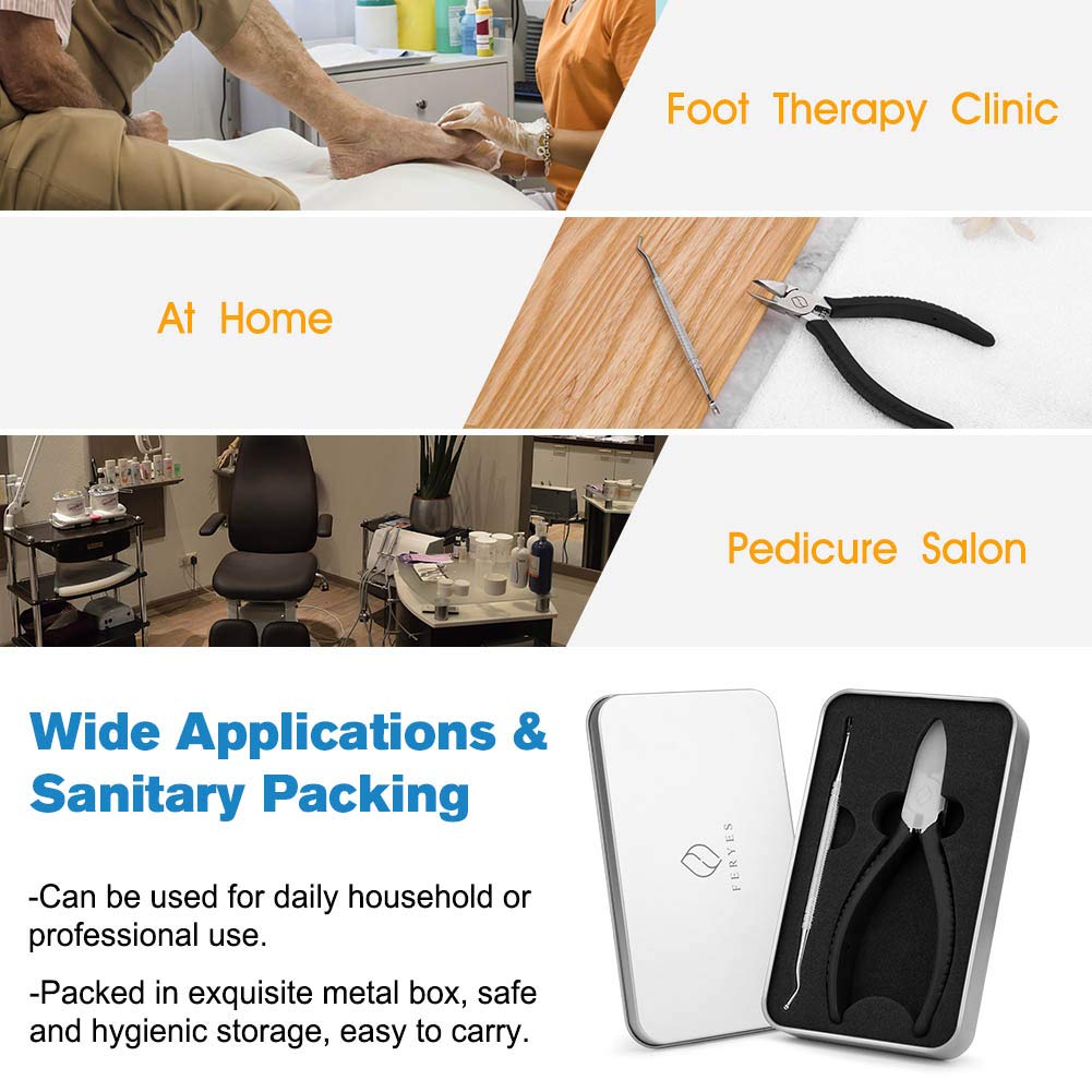 FERYES Straight Blade Toenail Clippers with Toenail Lifter and Fork - Podiatrist Toe Nail Clipper for Thick Toenails - 2 in 1 Ingrown Toenail Tools Kit: Beauty