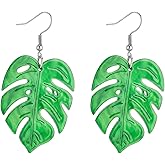 WCRAZYE Green Palm Leaf Dangle Earrings for Women Lightweight Resin Tropical Green Plant Charms Earring Acrylic Boho Tropical Bird Earrings Fashion Summer Beach Holiday Jewelry Unique Gifts Nature Lover