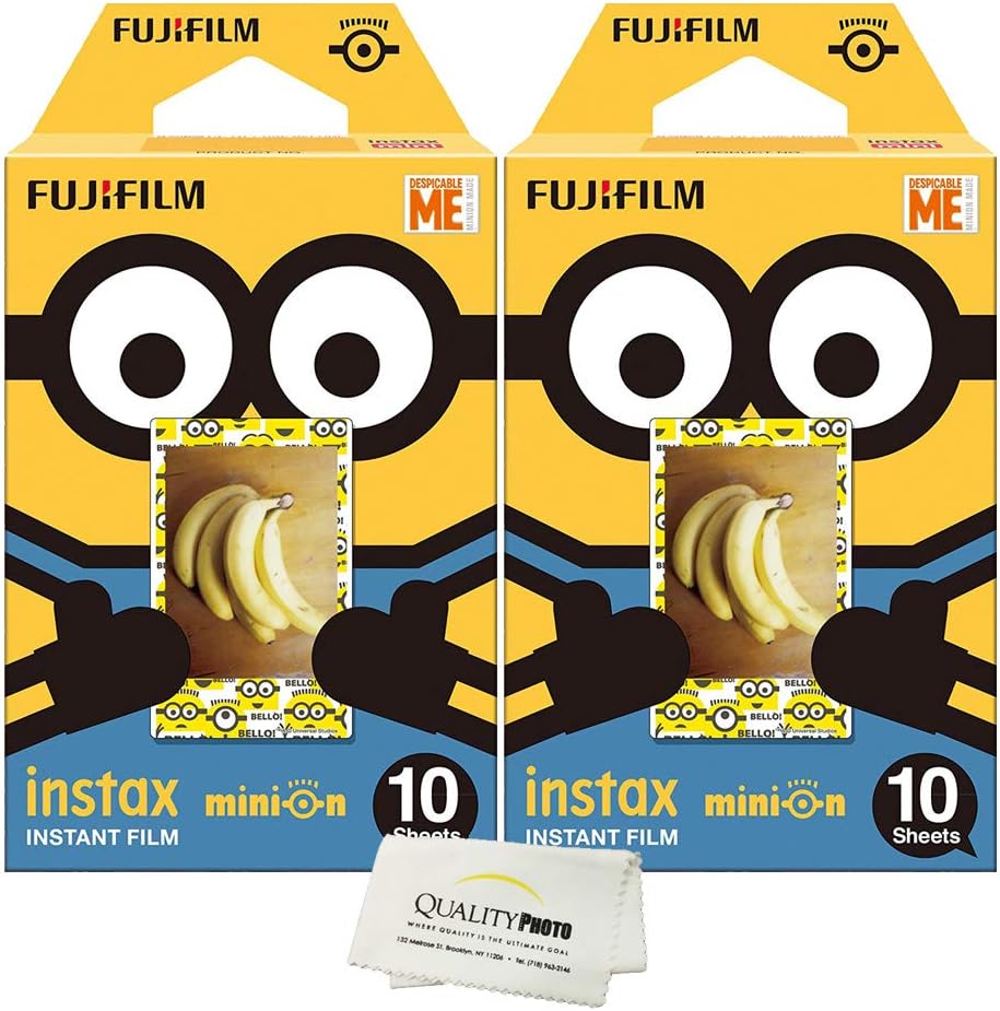 fujifilm instax Mini 8 and Mini 9 Instant Minion Design Film 1-Pack (10 Sheets) + Ultra Soft quality photo Microfiber Cloth