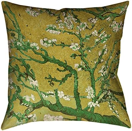 ArtVerseVincent Van Gogh Almond Blossom in Yellow and Green x (Pillow Cover Only) Pillow-Faux Suede Double Sided Print with Concealed Zipper, 18" x 18"