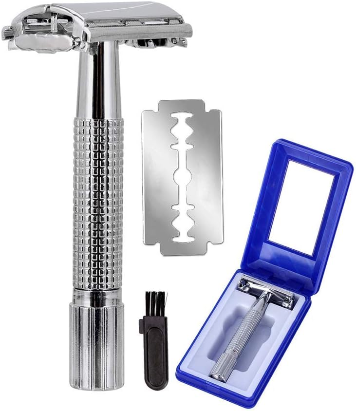 Men Double-Edged Long-Handle Safety Razor Butterfly Opening Gifted Swedish Stainless Steel Blade Brush Mirror Box Four-in-one set