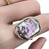 Handcrafted Natural Baroque Pearl Ring Winding Design Opening Adjustable 14k Gold Plated Material,Purple
