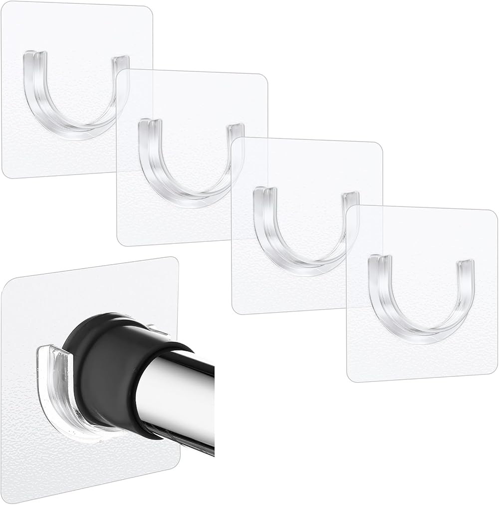 Sibba Shower Rod Holder 4Pcs Sticky Curtain Bracket No Drilling Clear