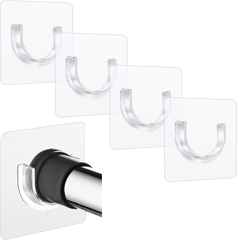 Sibba Shower Rod Holder 4Pcs Sticky Curtain Bracket No Drilling Clear