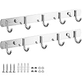 TooCust Wall Hooks for Hanging, Silver Coat Rack Wall Mount with 5 Coat Hooks 14.5", 304 Stainless Steel,Towel Hanger, Hat Hooks, Robes Hook in Bathroom, Bedroom, Kitchen, Living Room (2 Pack)