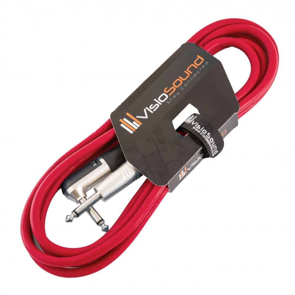 VisioSound Guitar Lead 6.35mm 1/4" Mono Jack to Angled Jack/Instrument Cable / 6 Colours 3m Red