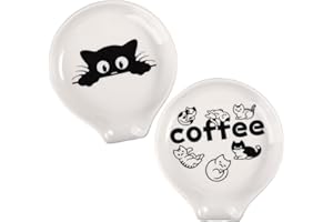 ORIGACH 2 Pcs Cat Coffee Ceramic Spoon Rest, Coffee Spoon Holder for Coffee Station Decor, Teaspoon Holder for Kitchen Counte