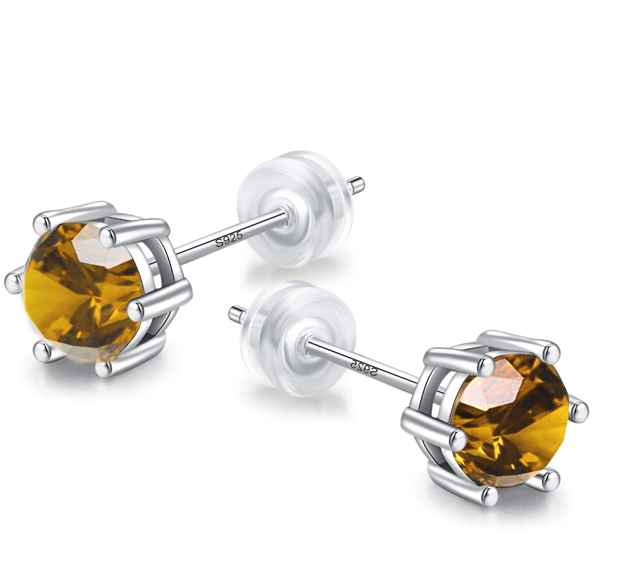 Sunnyshopday October Dravite Tourmaline Oct Birthday Stone Birthstone,Daily Wear,925 Sterling Silver or 18ct White Gold Plated Earrings Studs Men Women,Jewelry Box Gift Choice — image 1