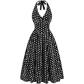 Milumia Women's Polka Dots Halter Long Dress Backless A Line Flared Vintage Party Club Dresses