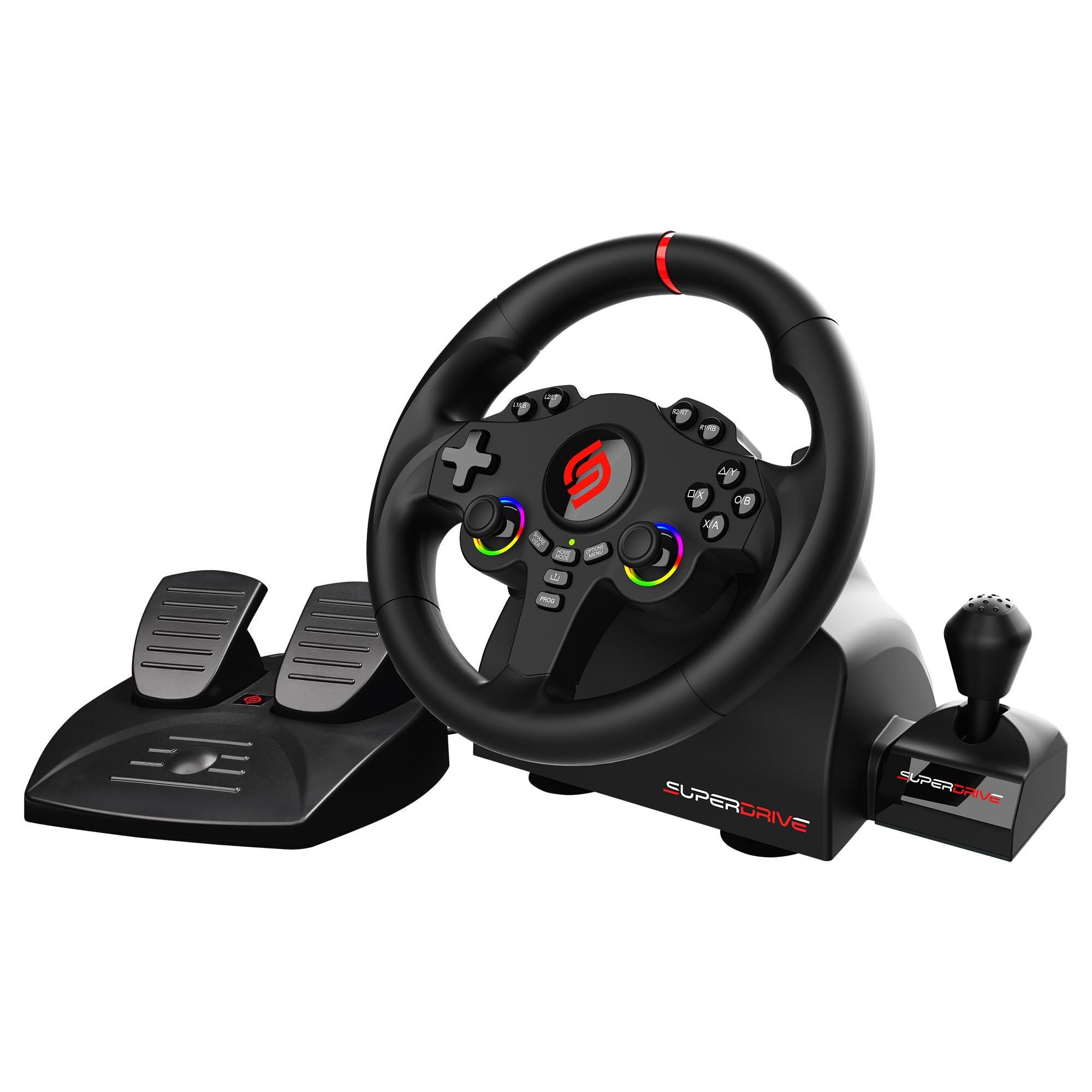 SUBSONIC - Superdrive 220 RS-X Steering Wheel - Dual Joystick LED Racing Wheel with Gear Shifter, Pedals and Paddle Shifters - 22 cm Diameter, 180° Rotation. For Switch 2 / Switch, PS4, PC and Xbox
