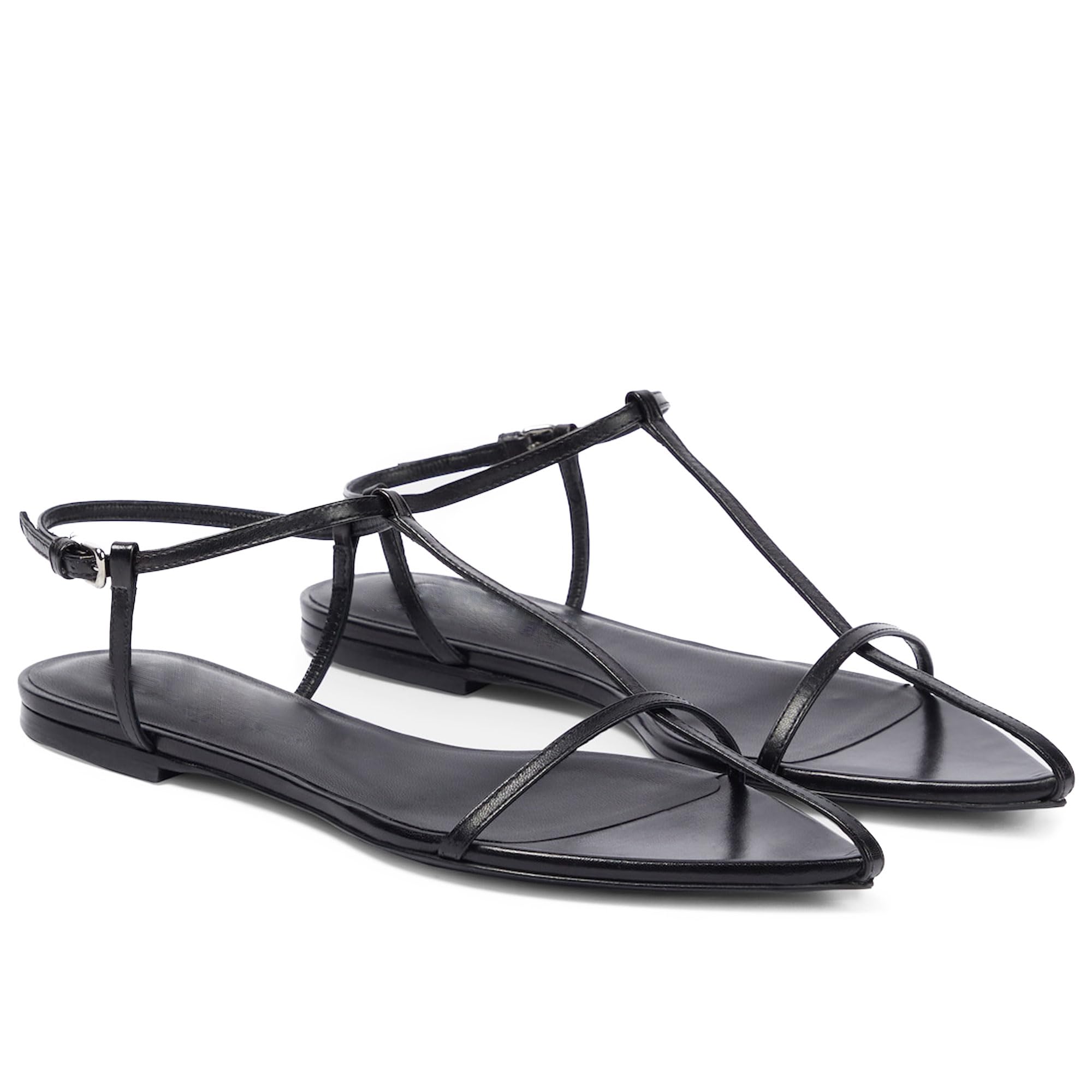 Photo 1 of Molozoey Black Flat Sandals for Women with Metal Buckle Ankle Strappy Ladies Fashion Slide Sandals Comfortable Summer Open Toe Women Sandals Dressy.