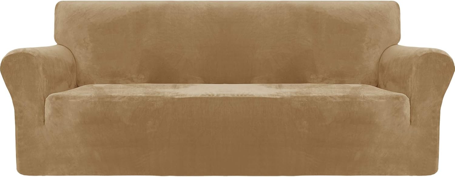 MAXIJIN Thick Velvet Sofa Covers 3 Seater Super Stretch Non Slip Couch Cover for Dogs Cat Pet Friendly 1-Piece Elastic Furniture Protector Plush Sofa Slipcovers (3 Seater