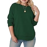 DOLNINE Plus-Size-Sweatshirts for Women Casual Crewneck Shirts Long Sleeve Side Split Tunic Tops Loose Fit Pullover