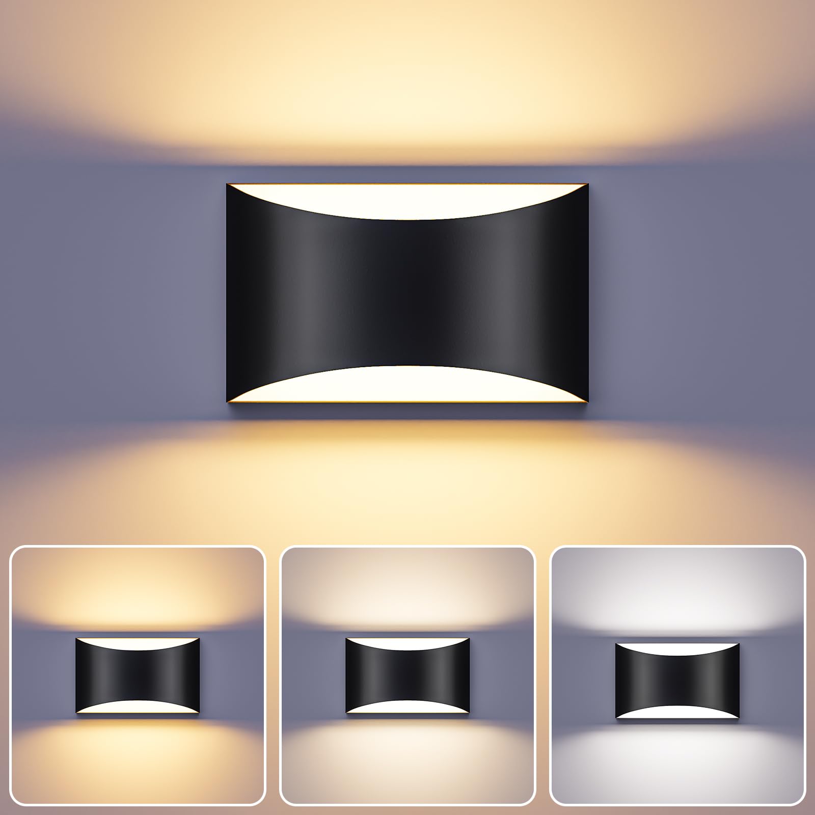 Photo 1 of TingMiao Black Modern LED Wall Sconce, 3 Colors Indoor Wall Lights, 10W Hardwired Up and Down Aluminum Wall Mount Lamp for Bedroom Living Room Hallway Corridor (Black, 1 Pack)LPNPMFW8309547
