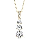 DYUNQ Moissanite Pendant Necklace, 925 Sterling Silver Necklaces for Women 3 Stone Pendant, 18 to 20 Inch, Jewelry Gifts