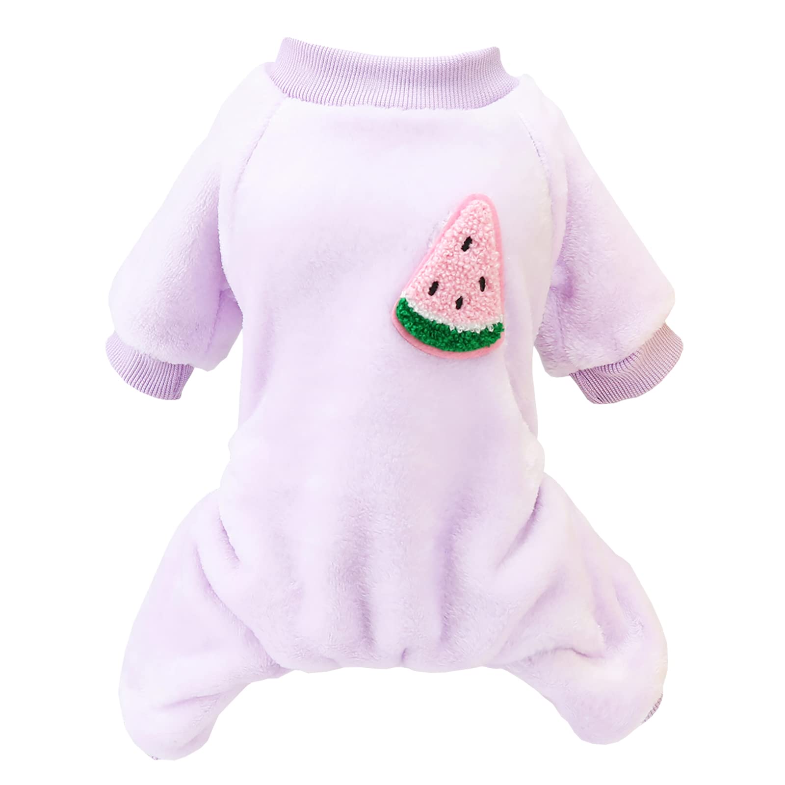 Izefia Dog Sweater Clothes Fleece Woolen Winter Warm Sweat Shirt 4 Legs Jumpsuit Pajamas Fruit Simple Sweater for Small Dog Medium Cat Purple XXL