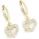 925 Sterling Silver Heart Earrings for Women, 14K Gold Plated Heart Dangle Earrings with Cubic Zirconia, Hypoallergenic Leverback Earings for Women Valentine's Day gifts Jewelry