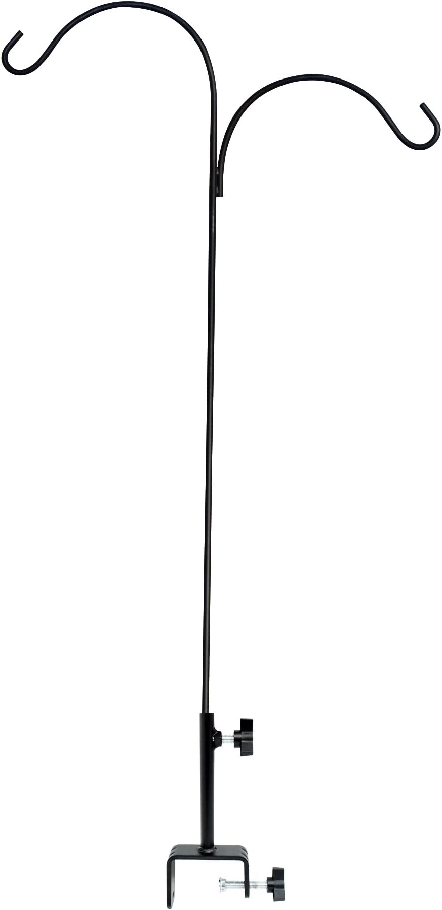 Gray Bunny Vertical Deck Hook, 3" Vertical Clamp, 360 Degree Rotation, 46" Tall Handrail Pole, Double Hook, for Bird Feeders, Birdhouses, Planters, Suet Baskets, Lanterns, Wind Chimes
