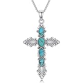 BETHZA Genuine Turquoise Cross Necklace S925 Sterling Silver Natural Turquoise Gemstone December Birthstone Jewelry for Women Girlfriend Lover