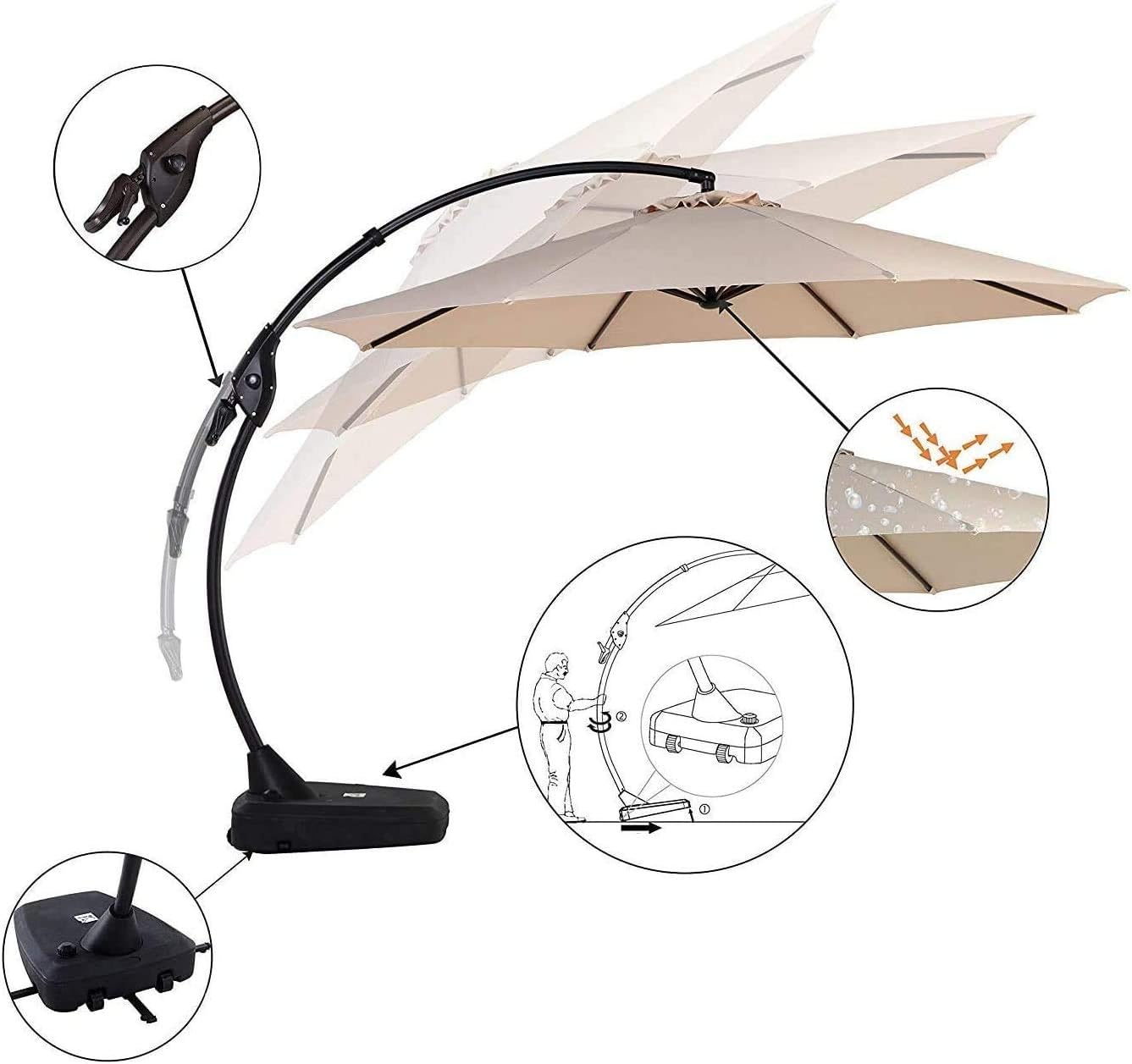 Amazon Com Grand Patio Deluxe Napoli 12 Ft Curvy Aluminum Offset Umbrella Patio Cantilever Umbrella With Base Champagne Garden Outdoor